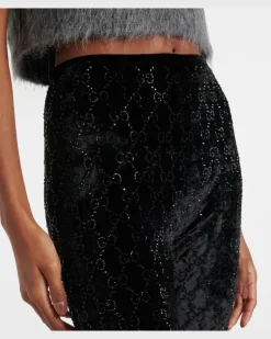 Leggings GG aus Chenille mit Kristallen Schwarz