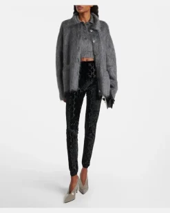 Leggings GG aus Chenille mit Kristallen Schwarz