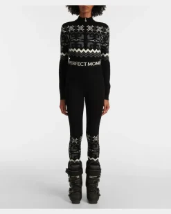 Leggings Nordic aus Wolle mit Intarsien Schwarz