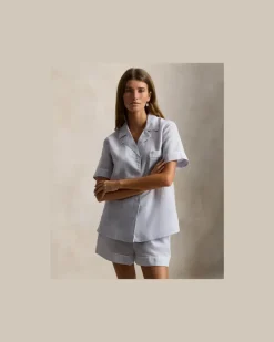 Leinen-Baumwoll-Pyjama mit Shorts Blue