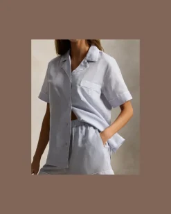 Leinen-Baumwoll-Pyjama mit Shorts Blue