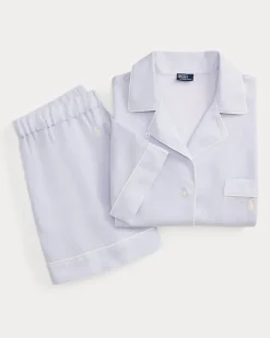 Leinen-Baumwoll-Pyjama mit Shorts Blue