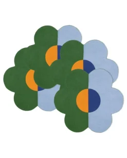 Leinen-Patchwork-Tischsets mit Blumen (4er-Set) - Blau