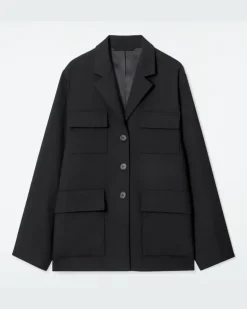 Lockerer Einreihiger Utility-Blazer Schwarz