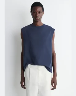Lockeres Tanktop Aus Baumwoll-Crêpe Blau