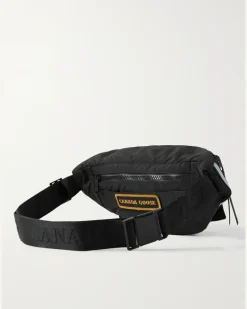 Logo-Appliquéd Webbing-Trimmed Shell Belt Bag Black
