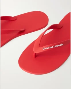 Logo-Embossed Rubber Flip Flops Red