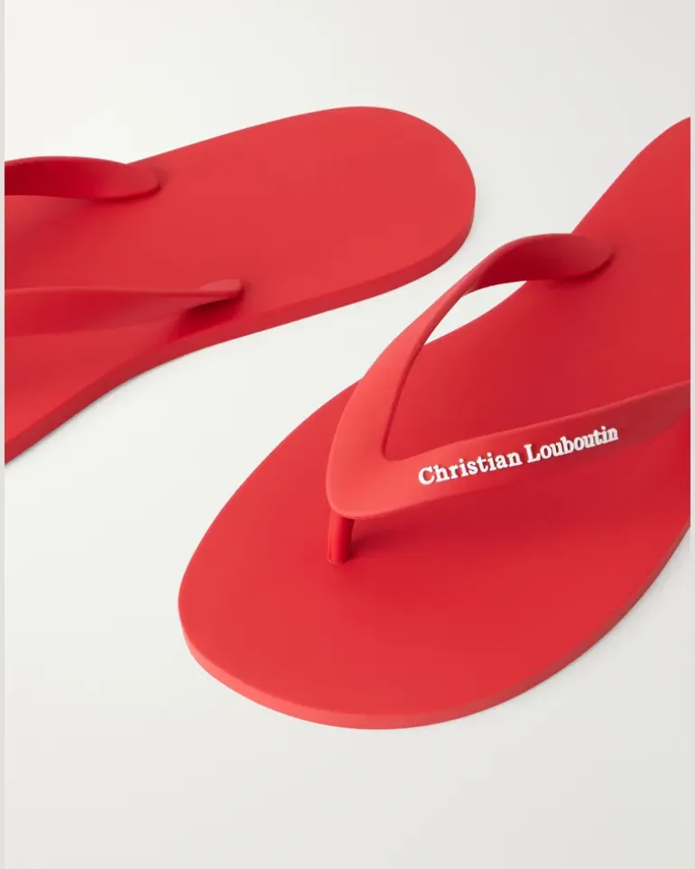 Logo-Embossed Rubber Flip Flops Red