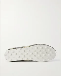 Logo-Embroidered Croc and Snake-Effect Leather Sneakers Gray