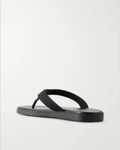 Logo-Jacquard Leather-Trimmed Canvas Flip Flops Black