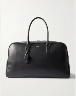 Logo-Print Leather Weekend Bag Black