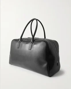 Logo-Print Leather Weekend Bag Black