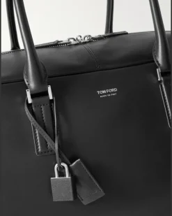 Logo-Print Leather Weekend Bag Black