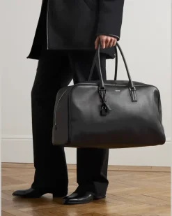 Logo-Print Leather Weekend Bag Black