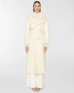 Long glossy-effect coat White
