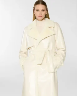 Long glossy-effect coat White