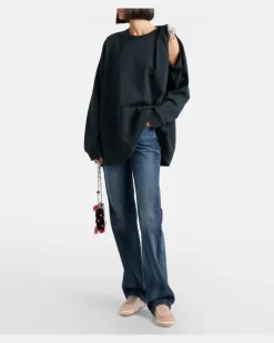 Longsleeve aus Baumwoll-Jersey mit Kristallen Schwarz