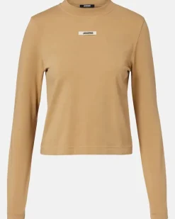 Longsleeve Gros Grain aus einem Baumwollgemisch Beige