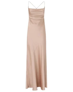 Long Slip Dress In Satin Pink