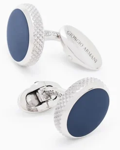 Manschettenknöpfe aus 925er-Silber mit emailliertem Detail Marineblau