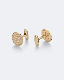 Manschettenknöpfe Disc aus 14kt Gelbgold mit Diamanten