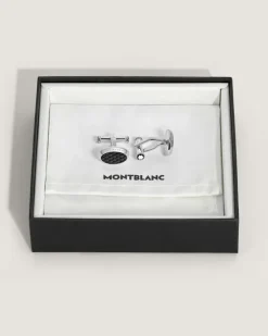 Meisterstück Manschettenknöpfe Oval mit geometrischer Lackintarsie - Schwarz - Edelstahl - MB134468 - Cufflinks