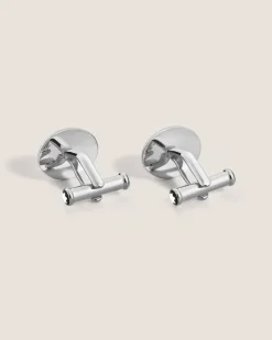 Meisterstück Manschettenknöpfe Oval mit geometrischer Lackintarsie - Schwarz - Edelstahl - MB134468 - Cufflinks