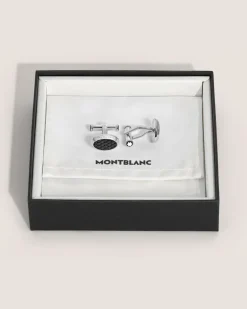 Meisterstück Manschettenknöpfe Oval mit geometrischer Lackintarsie - Schwarz - Edelstahl - MB134468 - Cufflinks