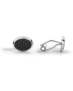 Meisterstück Manschettenknöpfe Oval mit geometrischer Lackintarsie - Schwarz - Edelstahl - MB134468 - Cufflinks
