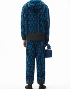 Men Allover Monogram Zipped Hoodie Blue Clothing ><noscript><img width=