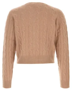 Men Cableknit Cardigan Camel Cashmere Wool