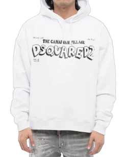 Men Canadian Village Logo Oversize Hoodie White Clothing > Knitwear