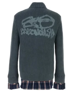 Men Cardigan Blue Cotton