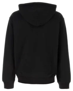 Men Logo-Embroidered Cotton Blend Hoodie Black Polyester Sweater