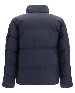 Men Quilted High-Neck Puffer Jacket Navy Blue Down Coat