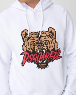 Men's Angry Bear Logo Cool Fit Hoodie White Clothing ><noscript><img width=