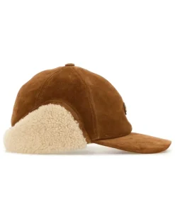 Men's Baseball Suede With Ear Flaps Cap Brown Lamb Fur Origin