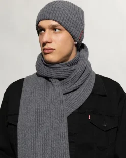 Men's Beanie And Scarf Set Gray Wool