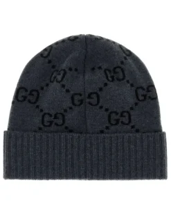 Men's Beanie Gg Embroidered Cashmere Gray