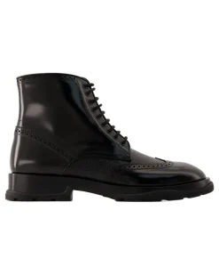 Men's Brogue-Trimmed Leather Ankle Boot Black
