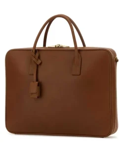 Men's Caramel Leather Briefcase Brick Ventiquattrore Brown