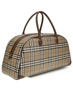 Men's Check Travel Bag Archive Beige Cotton Suitcases