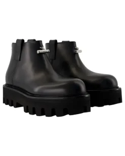 Men's Chunky Lug-Sole Leather Ankle Boot Black Calfskin