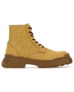 Men's Chunky Nubuck Lace-Up Boot Beige Calf