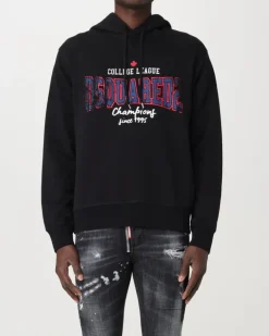 Men's College League Logo Cool Fit Hoodie Black Clothing > Knitwear