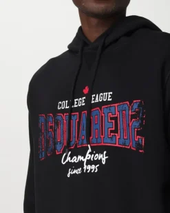 Men's College League Logo Cool Fit Hoodie Black Clothing ><noscript><img width=