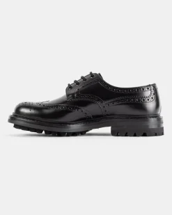 Men's Derby Mc Pherson Brogue En Cuir Grainé À Semelle Commando Black Flat Shoes