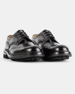 Men's Derby Mc Pherson Brogue En Cuir Grainé À Semelle Commando Black Flat Shoes