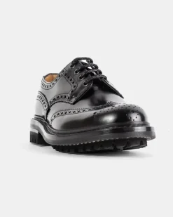 Men's Derby Mc Pherson Brogue En Cuir Grainé À Semelle Commando Black Flat Shoes