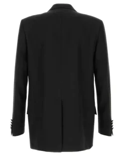 Men's Double-Breasted Wool Blazer Black Polyester Blazers